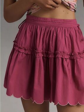 Maeve Rose-Pink Tiered Scallop-Hem Mini Skirt